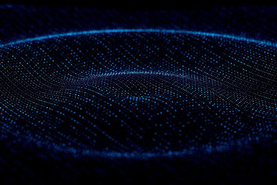 3D neon particle basin forms a deep futuristic data landscape