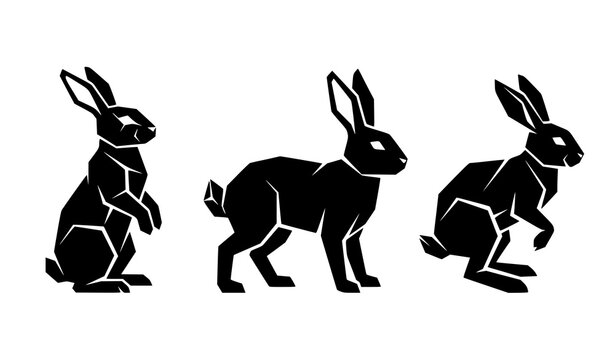 Black Rabbit Silhouette Set in Different Sitting and Standing Poses