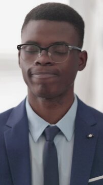 Young African Businessman Showing No Sign by Head Shake, Vertical Video