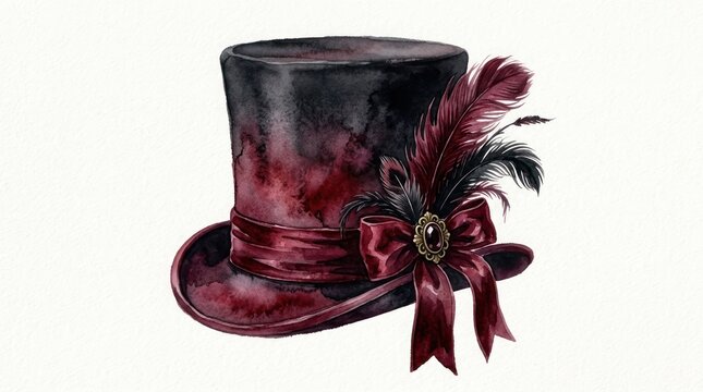 Elegant vintage top hat with feather and ribbon