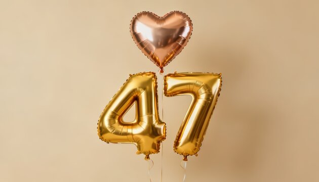 Golden 47th Birthday Balloon Celebration with Heart Decoration