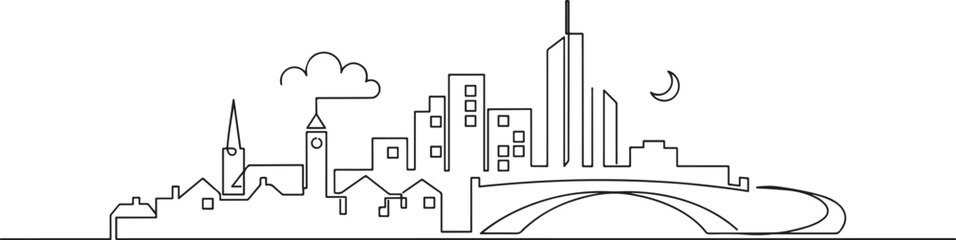 Naklejka premium Continuous One-Line Drawing of a Cityscape - Minimalist Urban Art.one line drawing vector illustration