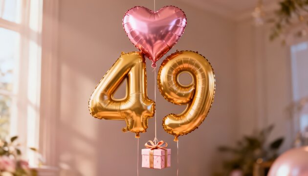 Gold Number 49 Balloon Birthday Celebration Background