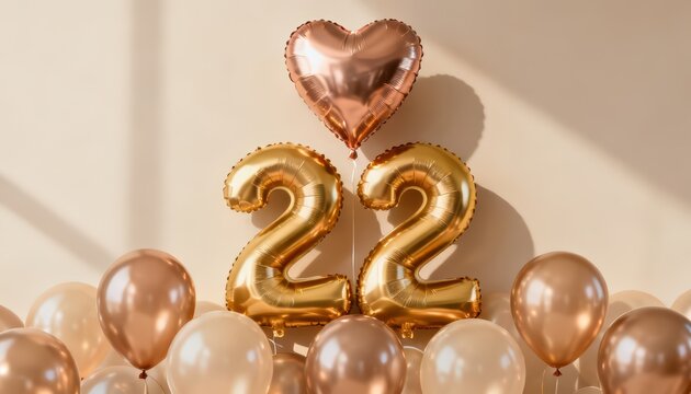 Golden 22nd Birthday Balloon Celebration with Floral Party Decoration