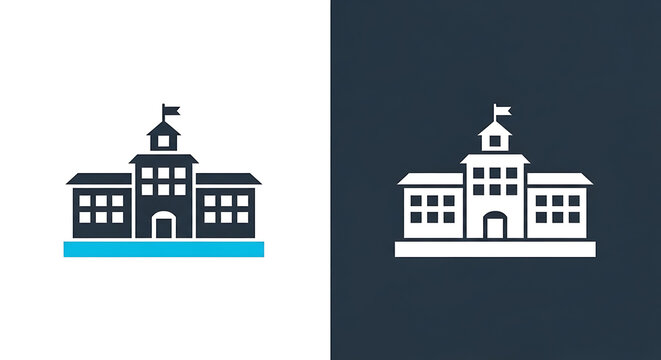 Building icon split screen illustration with building illustration architecture university structure education government institute municipal template minimalist background