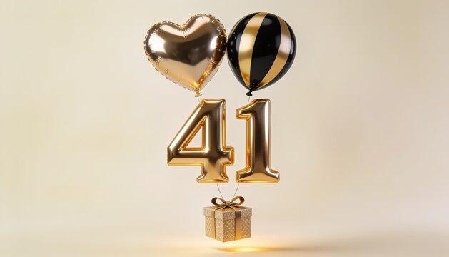Elegant 41st Birthday Celebration with Gold Foil Balloons and Gift