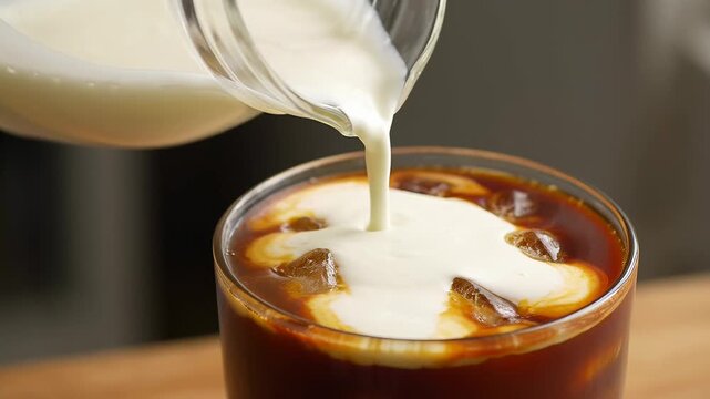 Cold brew coffee with creamy milk swirl
