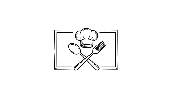 Chef Hat, Crossed Spoon and Fork Icon Vector Illustration - Culinary Symbol