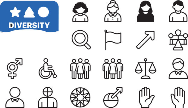 modern diversity and inclusivity icon set featuring 32 minimalist line icons