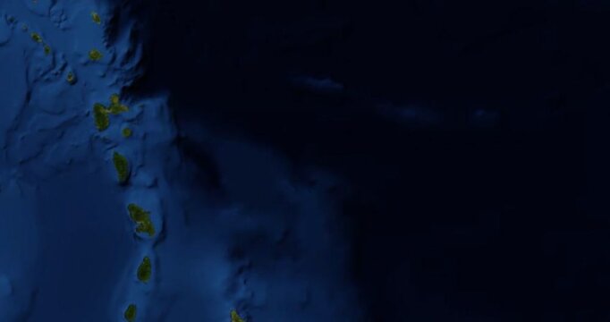 Basse-Terre Island on Globe. Zoom into the island with Earth spinning in space. Locating position on high detail physical world map. Elements of this image furnished by NASA.