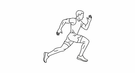 Obraz premium A dynamic black and white outline sketch of a male athlete sprinting forward with intense focus