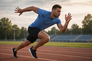 Fototapeta premium Athlete sprinting on outdoor track.