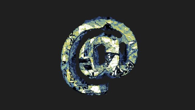 A drag and drop printed grunge style paper symbol that animates into place from shredded and torn paper pieces.
