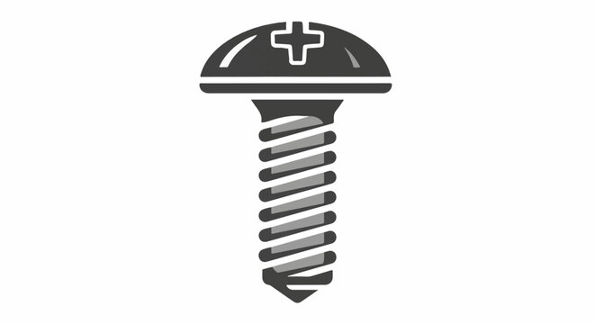 A stylized, simplified illustration of a silver screw with a cross-shaped recess on its dark gray head