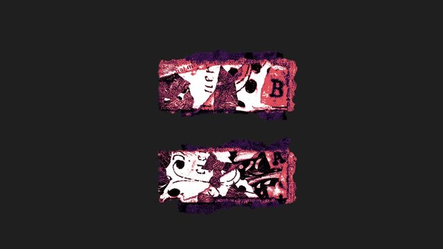 A drag and drop printed grunge style paper symbol that animates into place from shredded and torn paper pieces.
