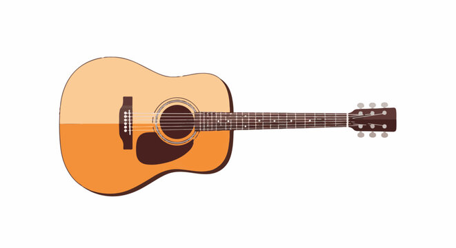 A flat, vector illustration of a six-string acoustic guitar with a wooden finish
