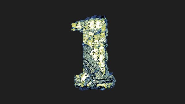 A drag and drop printed grunge style paper number that animates into place from shredded and torn paper pieces.

