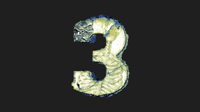 A drag and drop printed grunge style paper number that animates into place from shredded and torn paper pieces.
