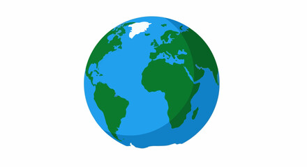 Fototapeta premium Stylized depiction of planet Earth, showing continents in green and oceans in blue, against a white background