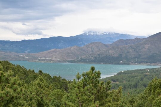 View of the mountain landscape around lake Komani, northern Albania