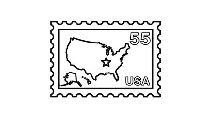 Obraz premium USA Postage Stamp with Map Outline and Star Icon, 55 Cent Value