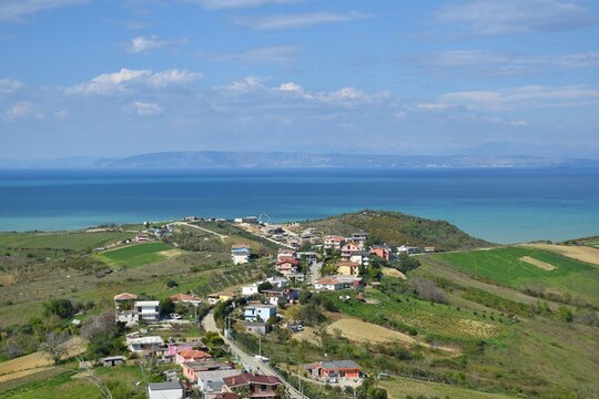 Aerial view of the coast at Cape Rodonit peninsula in Albania
