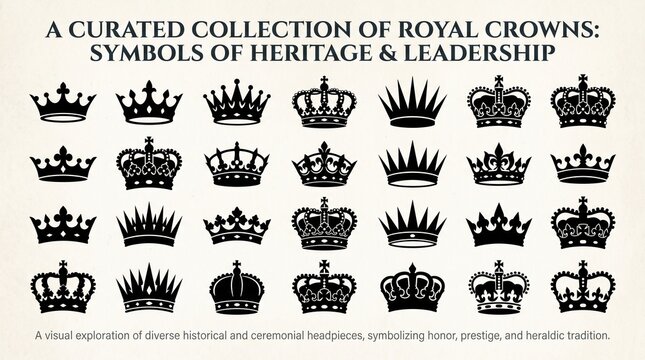A regal grid of heraldic crowns, symbolizing authority, tradition, and cultural identity, showcasing diverse royal designs that embody history, hierarchy, and timeless elegance across civilizations.