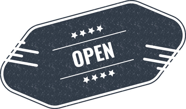 Vintage style open sign emblem with star decorative details for retail store and business promotion