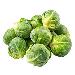 Fototapeta premium Brussels sprouts cluster, isolated on pure white background, PNG asset, clipping path, shadowless