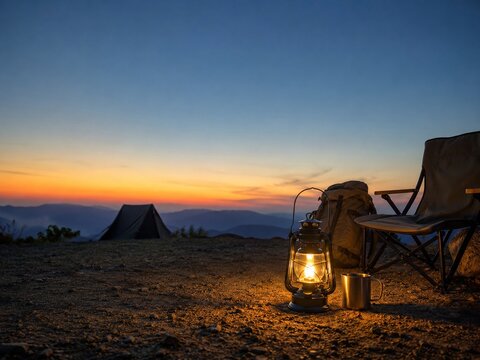 outdoor gear adventure still life camping lantern evening atmosphere