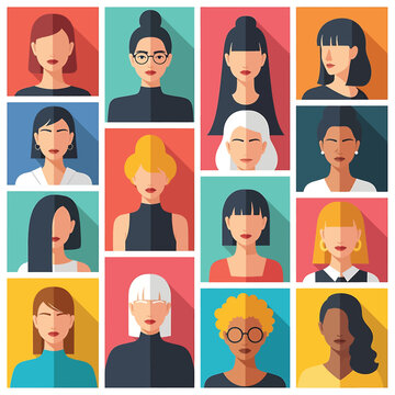 Diverse group of women faces illustration.