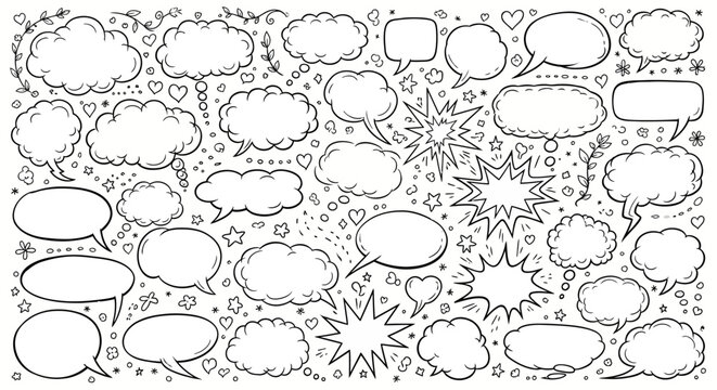 Collection of various comic book style speech bubbles and starbursts for creative design projects