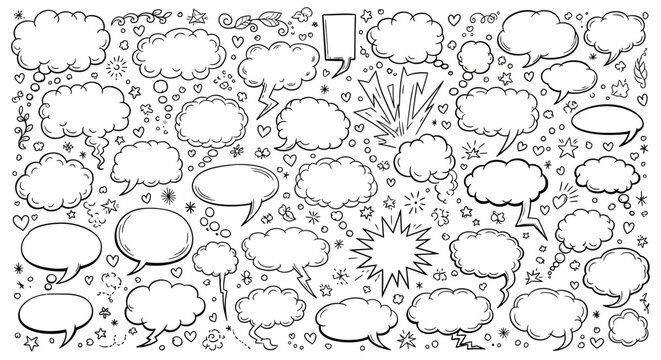 Collection of various comic book style speech bubbles and starbursts for creative design projects