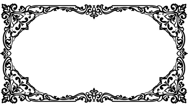 Scrollwork frame features a black and white monochromatic design with intricate flourishes and calligraphic corner details that create a sophisticated border for printed documents or headers.