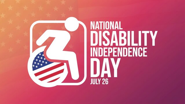National disability independence day banner with american flag wheelchair icon background