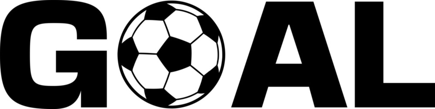 Black silhouette goal text with soccer ball replacing o on white background