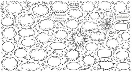 Obraz premium Black and white comic speech bubbles with stars and hearts