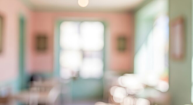 Abstract Blurred Background of a Bright and Airy Pastel Room Interior.