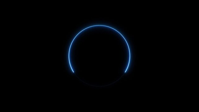 Animated glowing blue neon circular line frame animation. neon ellipse circle border loop icon. bright glowing load circle outline, ring circle looping animation