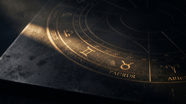 Luxury Dark Gold Astrological Natal Chart with Gemini Taurus Aries Zodiac Signs, Premium Esoteric Concept