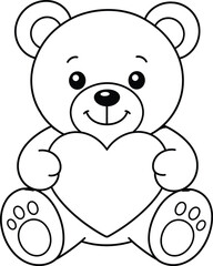 Fototapeta premium Cute teddy bear coloring page for kids with heart shape