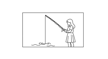 Fototapeta premium Young Girl Fishing with Rod in Water, Enjoying Hobby