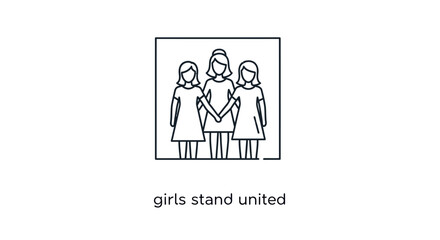 Fototapeta premium Three girls holding hands united in a square frame, symbol of friendship and teamwork