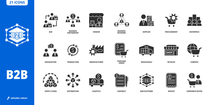 b2b business to business icon glyph style icon packs editable vektor 