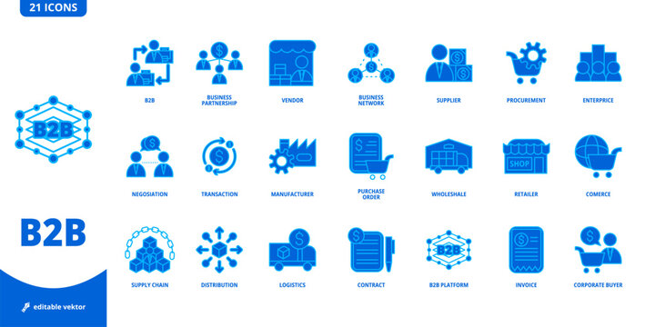 b2b business to business icon linely filled style icon packs editable vektor 