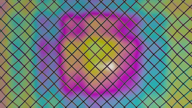 Iridescent geometric grid pattern shifting with vibrant colors in a seamless digital motion video loop file