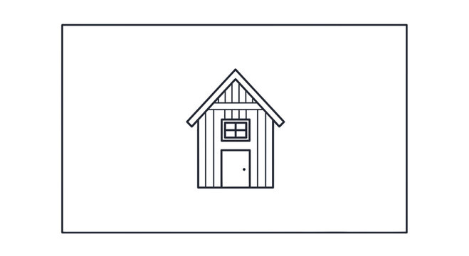 Simple Line Drawing of a Small Wooden House with Door and Window