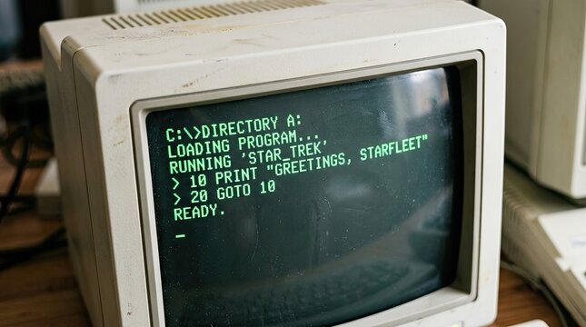 Vintage Computer Screen Displaying BASIC Programming Code.