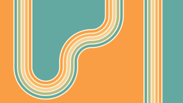 Abstract background of rainbow groovy Wavy Line design in 1970s Hippie Retro style. Vector pattern ready to use for cloth, textile, wrap and other.