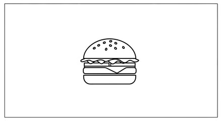 Fototapeta premium Minimalist outline illustration of a classic cheeseburger with sesame seeds on a white background